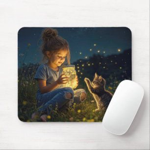 Little Girl Holding a Jar of Fireflies Mouse Mat