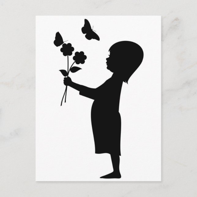 Little girl holding flowers silhouette postcard (Front)