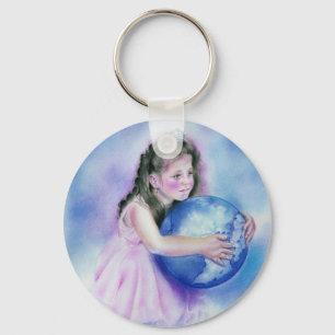 Little Girl Holding Globe Earth Keychain