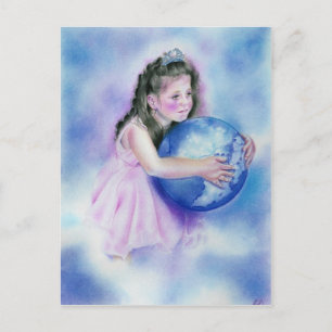Little Girl Holding Globe Earth Postcard