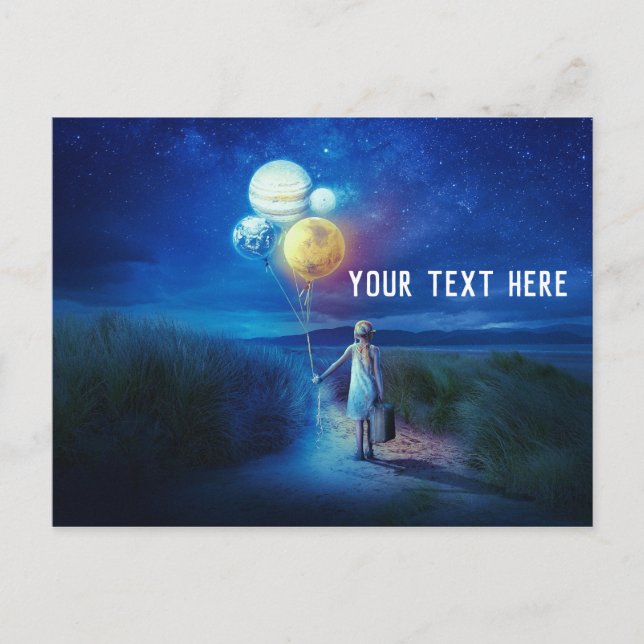 Little Girl Holding Planet Balloons Postcard (Front)