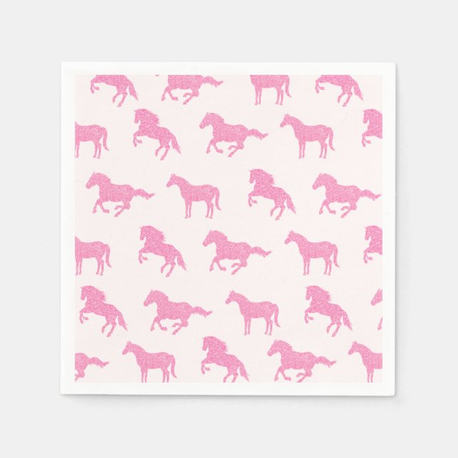Little Girl Horse Lover Pink Glitter Birthday Napkin (Front)