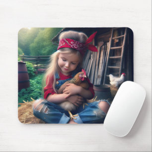 Little Girl Hugging a Chicken Mouse Mat