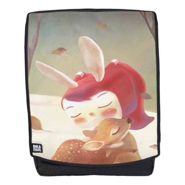 Little Girl Hugging Deer Backpack (Front)