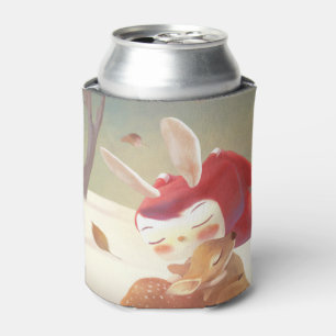 Little Girl Hugging Deer Can Cooler