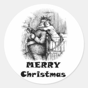 Little girl Hugging Santa Claus Christmas Art Classic Round Sticker