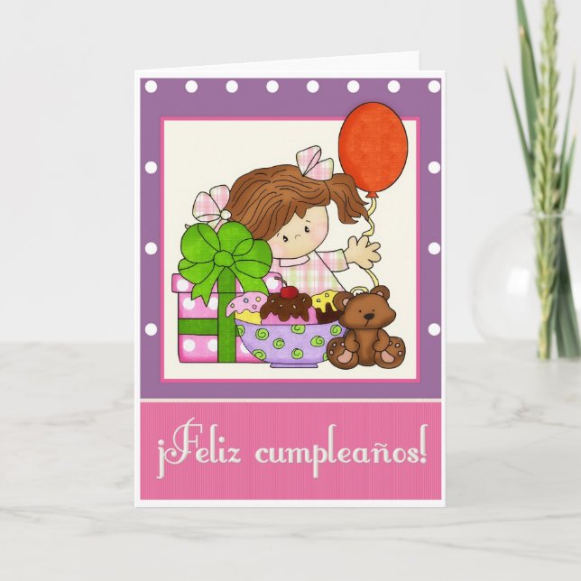 Little Girl Ice Cream Spanish Birthday Card 1 (Front)