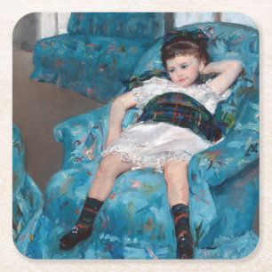 Little Girl in a Blue Armchair, Cassatt Square Paper Coaster