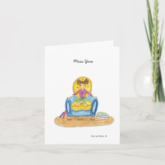Little Girl in Blue Chair Blank Note Card