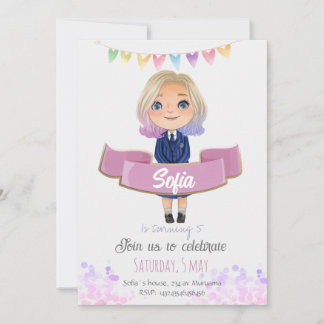 Little girl in blue dress invitation