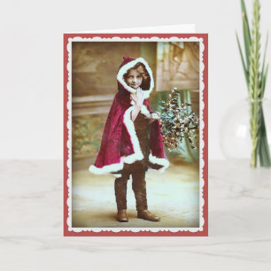 Little Girl in Christmas Cape - Vintage Image Holiday Card