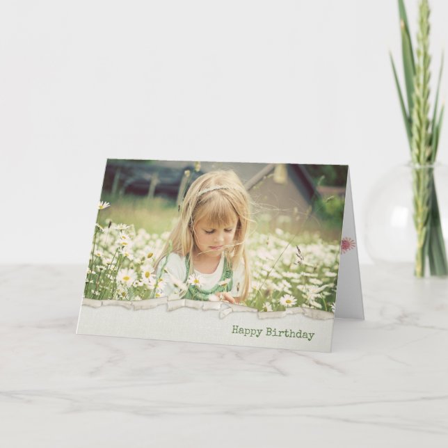 little girl in daisies in torn edge border card (Front)