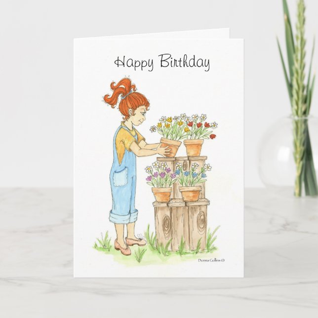 Little Girl in Garden Birthday Card (Front)
