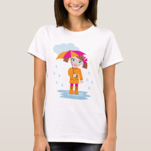 Little Girl in Orange Raincoat with Pink Umbrella T-Shirt