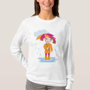 Little Girl in Orange Raincoat with Pink Umbrella T-Shirt