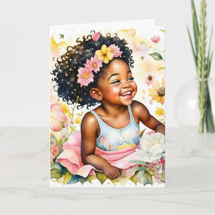 Little Girl in Pink Flowers Personalised Birthday Card