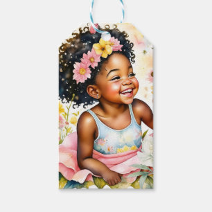 Little Girl in Pink Flowers Personalised Birthday Gift Tags