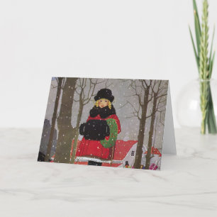 Little Girl in Red Coat Holiday Card