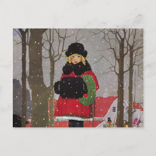Little Girl in Red Coat Postcard