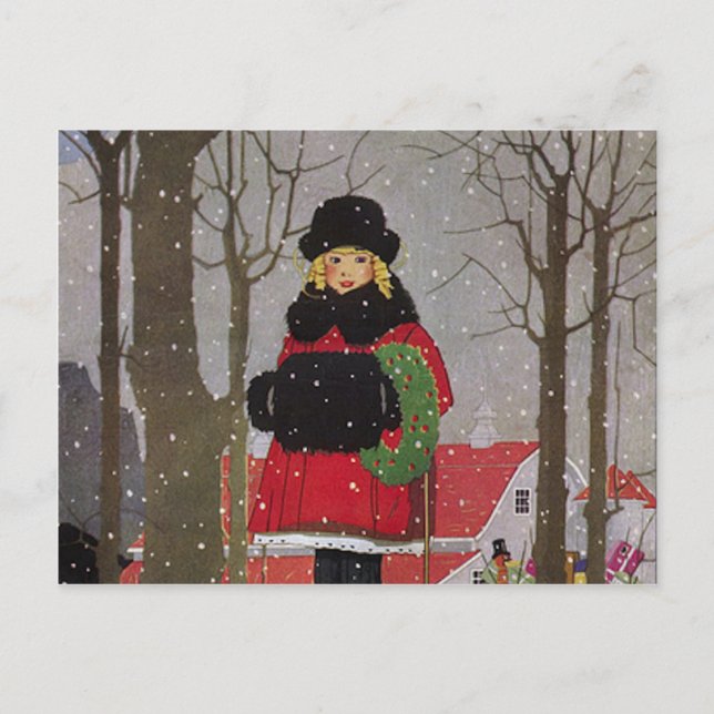 Little Girl in Red Coat Postcard (Front)