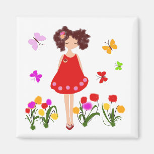 Little girl in the garden magnet