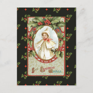 Little Girl in White Christmas Holiday Postcard