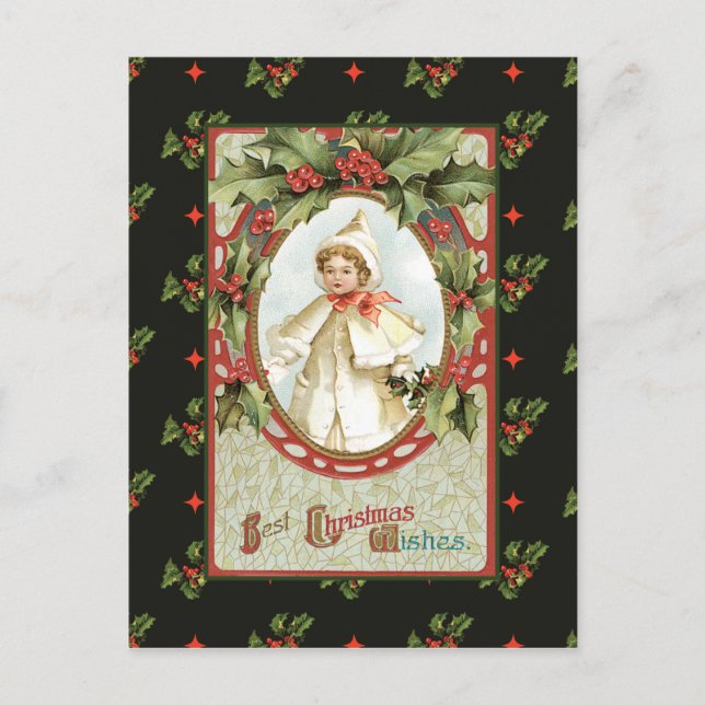 Little Girl in White Christmas Holiday Postcard (Front)