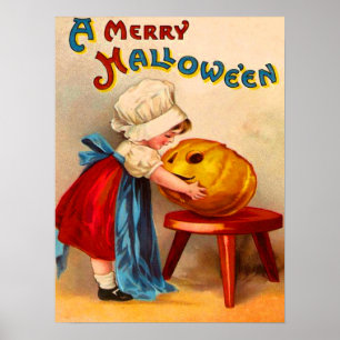 Little Girl & Jack O' Lantern Poster