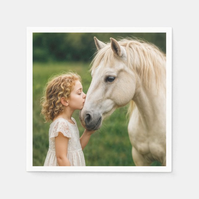 Little Girl Kissing Her Horse Napkin (Front)