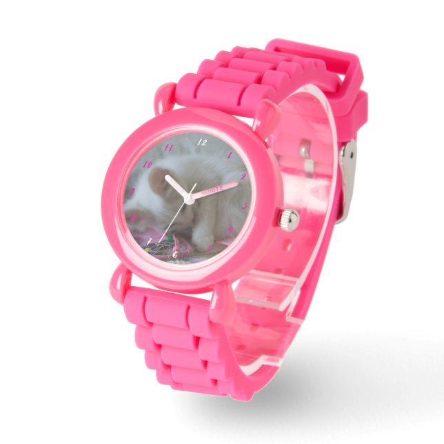 Little Girl Kitty Pink Silicone Strap Watch (Angle)