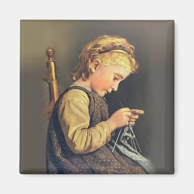 Little Girl Knitting Magnet (Front)