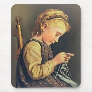 Little Girl Knitting Mouse Mat
