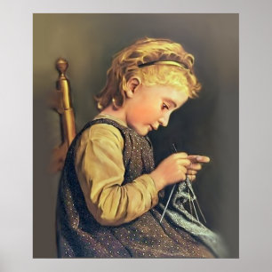 Little Girl Knitting Poster