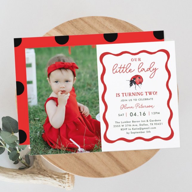 Little Girl Ladybug Birthday Party Photo Invitation (Creator Uploaded)