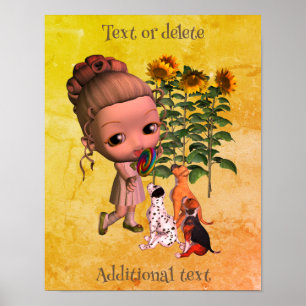 Little Girl Lollipop And Puppies Personalised Poster