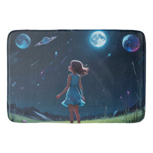 Little Girl Looking Up To The Stars Bath Mat