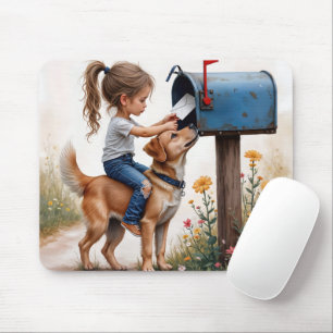 Little Girl Mailing a Letter Mouse Mat