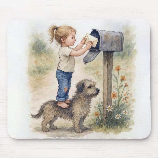 Little Girl Mailing a Letter Mouse Mat (Front)