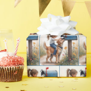 Little Girl Mailing a Letter Wrapping Paper