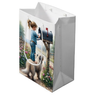 Little Girl Mailing An Envelope Medium Gift Bag