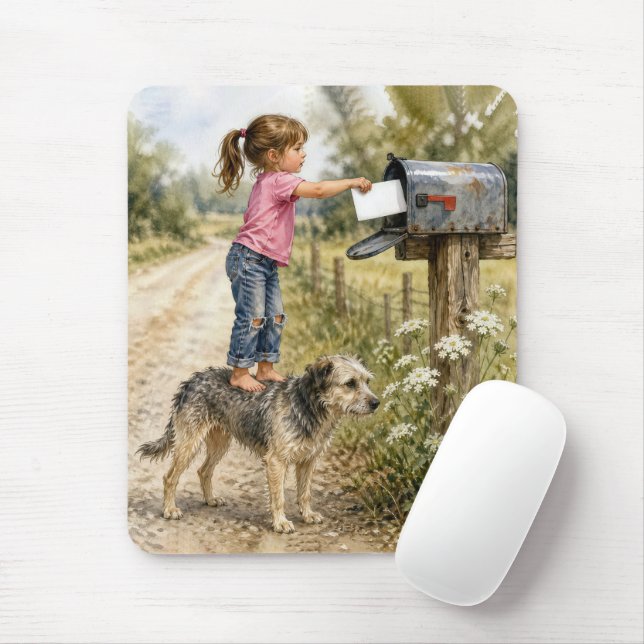 Little Girl Mailing an Envelope Mouse Mat (With Mouse)