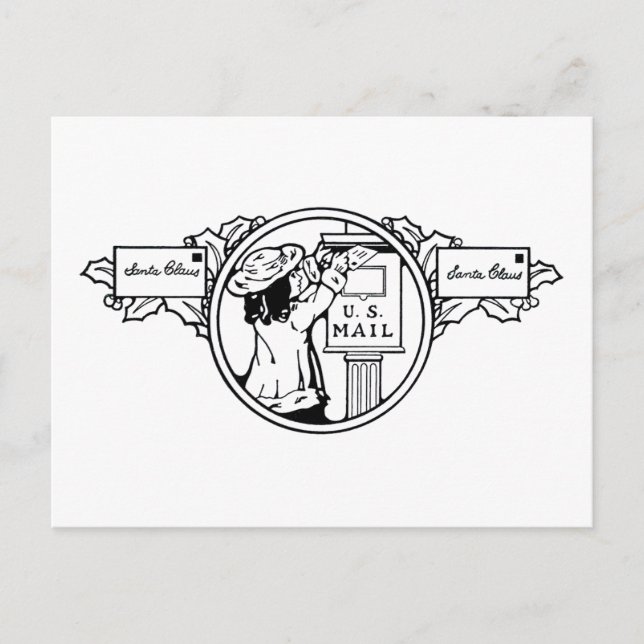 Little Girl Mailing Letter Christmas Colouring Holiday Postcard (Front)