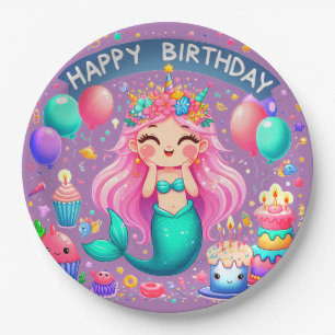 Little Girl Mermaid Birthday Party Paper Plates