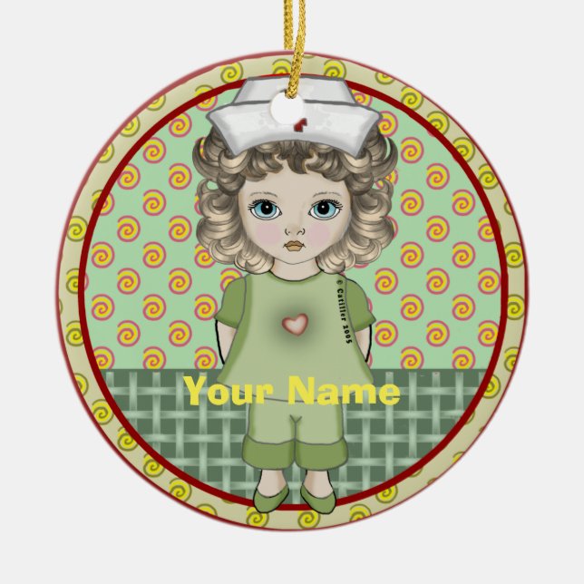 Little girl nurse  ceramic tree decoration (Front)