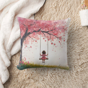 Little Girl On a Cherry Tree Swing Cushion