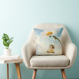 Little Girl on a Daisy Swing Cushion