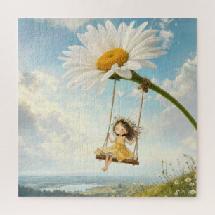 Little Girl on a Daisy Swing Jigsaw Puzzle