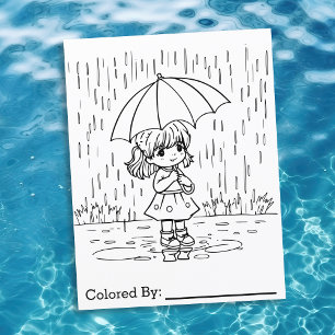 Little Girl on a Rainy Day Colouring Page
