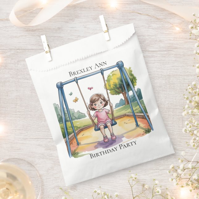 Little Girl on a Swing 4th Birthday Party Favour Bags (Clipped)