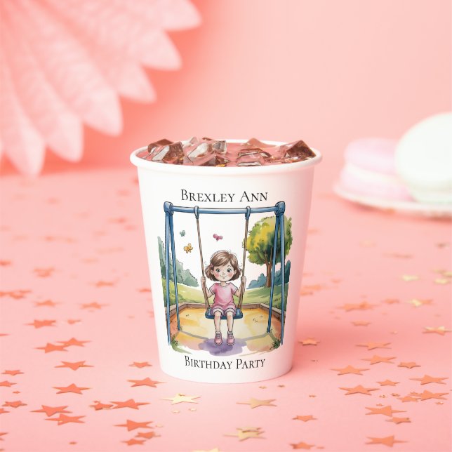 Little Girl on a Swing 4th Birthday Party Paper Cups (Insitu)